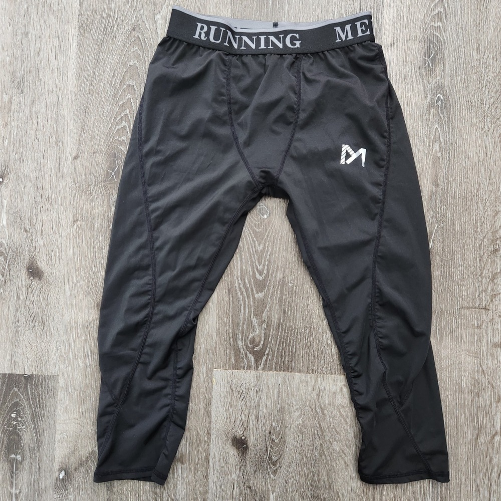 MEETYOO Mens Compression Pants Black Running Leggings Size Small Gym Base Layer